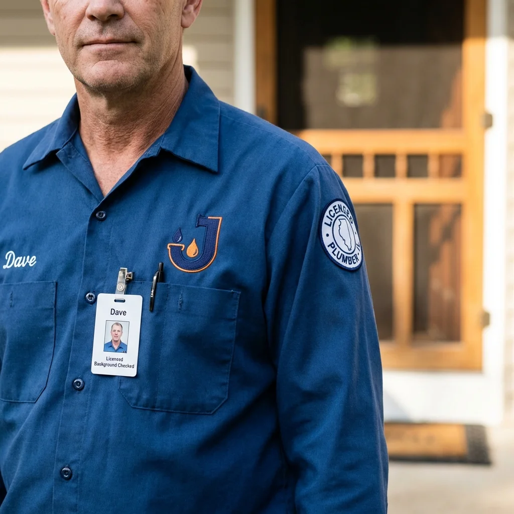 Licensed plumber showing ID badge in Bajadero, PR