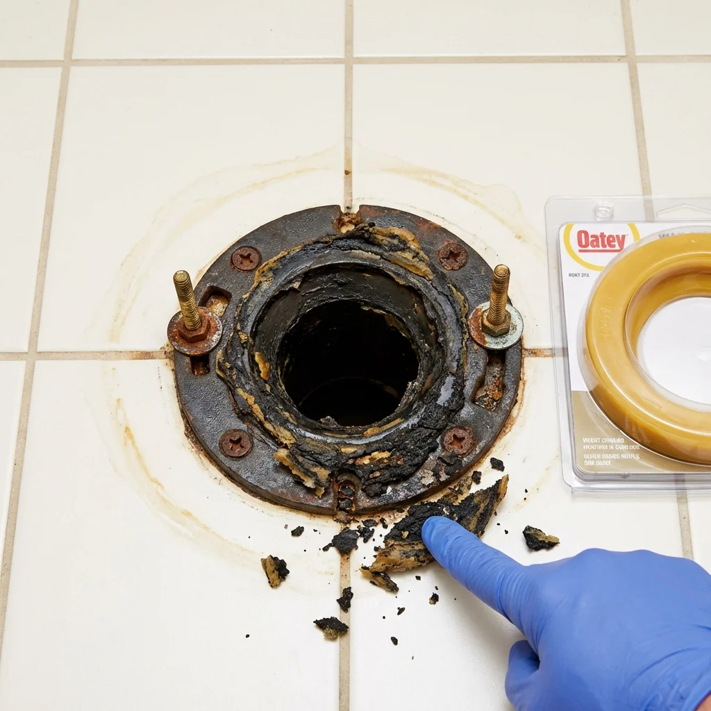 Failed wax ring showing water seepage at the base of a toilet in a Bajadero, PR home