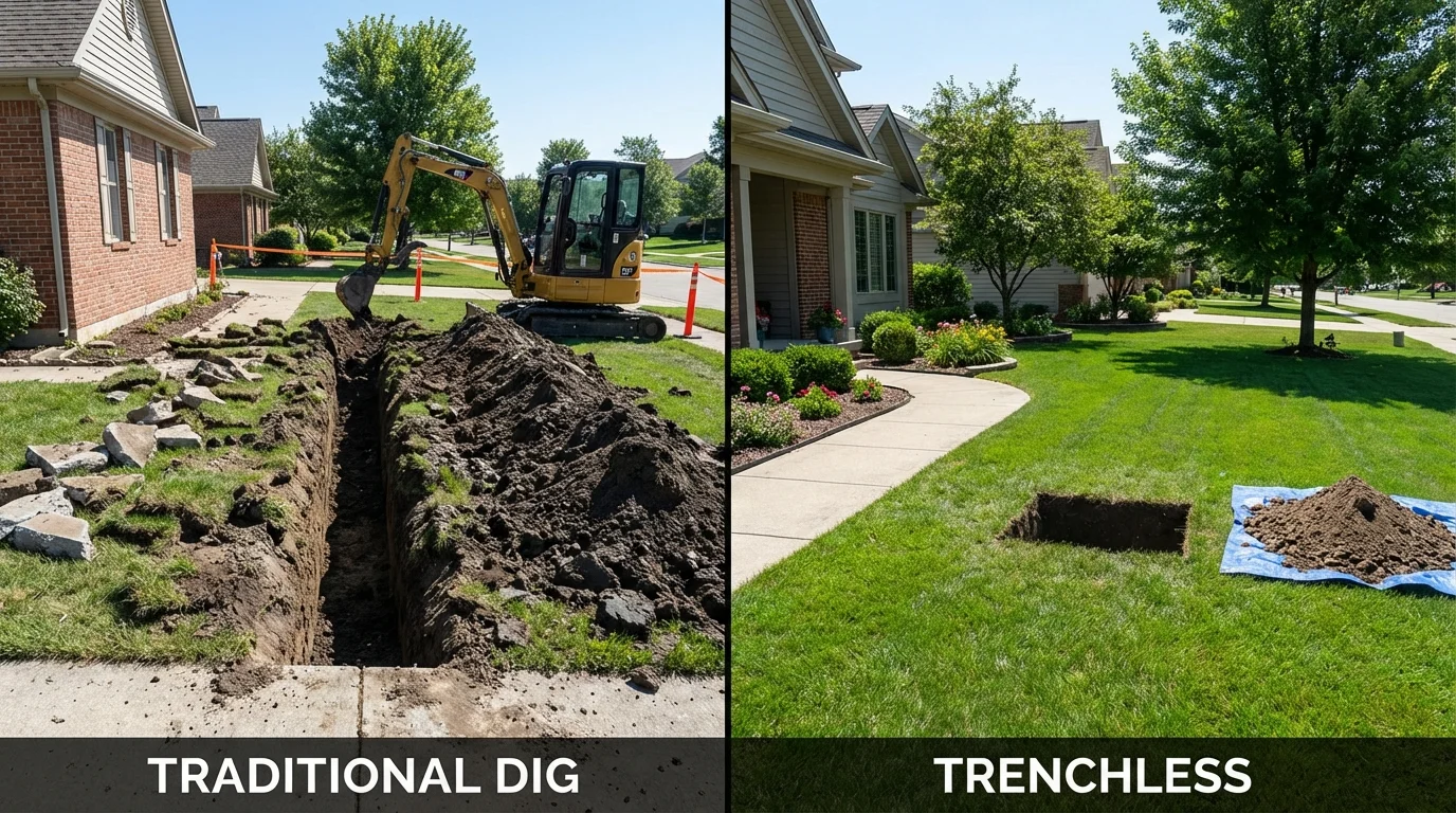Trenchless sewer repair with minimal yard damage versus traditional excavation in Bajadero, PR